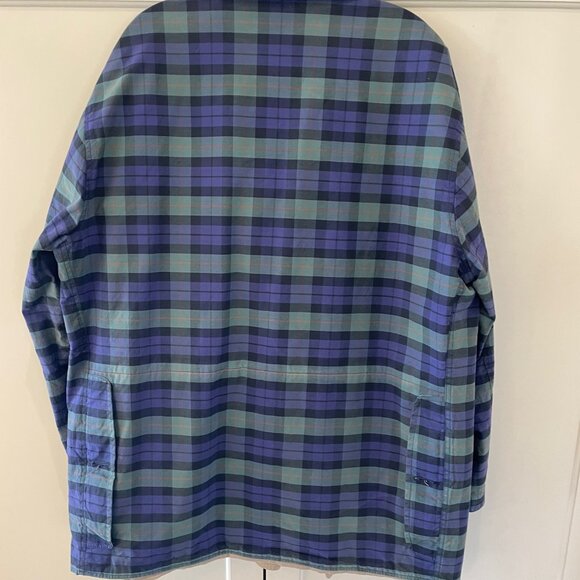 Vintage Polo Ralph Lauren Oilskin Waxed Jacket in Blue and Green Plaid, Size L - Picture 4 of 8